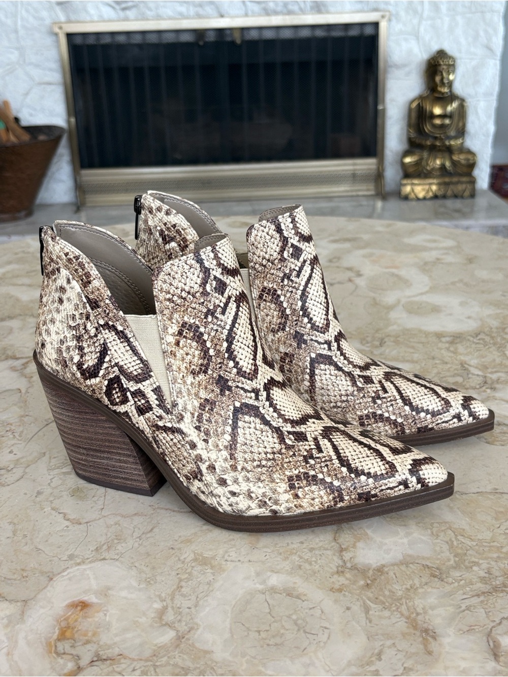 Vince Camuto Gradina Block Heel Snakeskin Ankle Booties